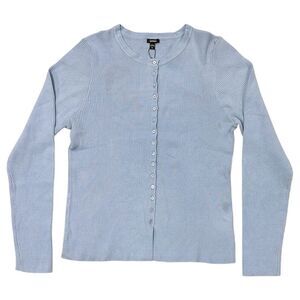 Express Women's Lightweight Slim Fit Ribbed Button-Up Sweater - Blue